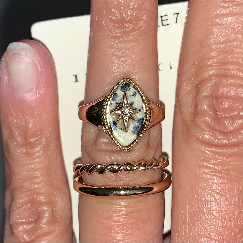 🩶 Natural Stone Ring Set - size 7